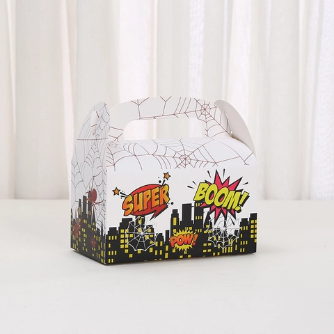 Superhero Comic Style Cardboard Gift Boxes Spider Web City Skyline Portable Dessert Candy Packaging Box For Party Favor