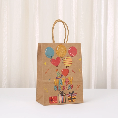 Kraft Paper Gift Bags With Handles Happy Birthday Printed Party Favor Bags For Birthday Gift Wrapping Shopping Bag