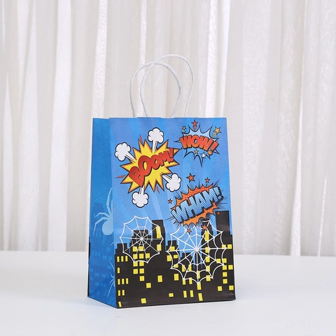 Papier Geschenktüte Im Superhelden Comic Stil Mit Griff Cartoon Stadt Spinnennetz Muster Für Kinder Geburtstag Party