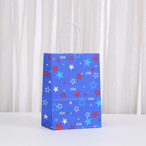 Bolsas de Regalo de Papel Kraft del Día de la Independencia Estrellas Rayas Fuegos Artificiales Bolso para Celebración Fiesta 4 de Julio