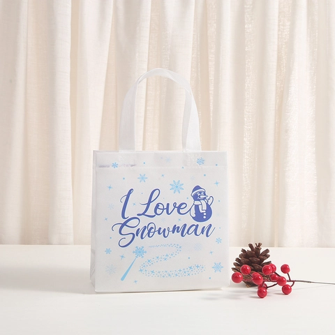 Kerst Sneeuwpop Sneeuwvlok Gedrukt Polyester Geschenkzak Winter Wonderland Let It Snow Boodschappentas Handtas Voor Kerstfeest