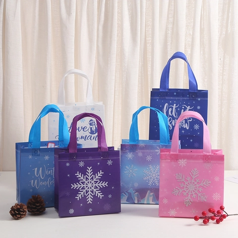 Kerst Sneeuwpop Sneeuwvlok Gedrukt Polyester Geschenkzak Winter Wonderland Let It Snow Boodschappentas Handtas Voor Kerstfeest