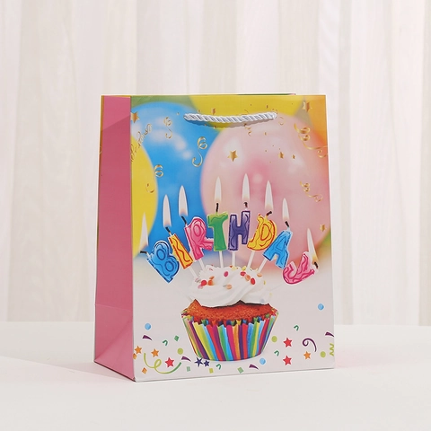 Happy Birthday Paper Gift Bags With Handles For Party Favor Goodie Bags Colorful Cake Balloon Patterns Birthday Celebration Treat Bags