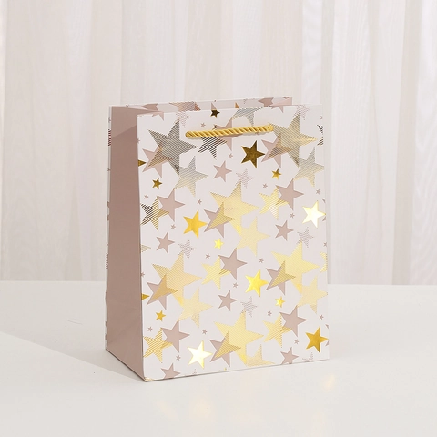 Weihnachten Weißer Karton Goldfolie Schneeflocke Geschenktüten Feiertags Party Tragetaschen Weihnachtsbaum Geometrische Geschenktüten