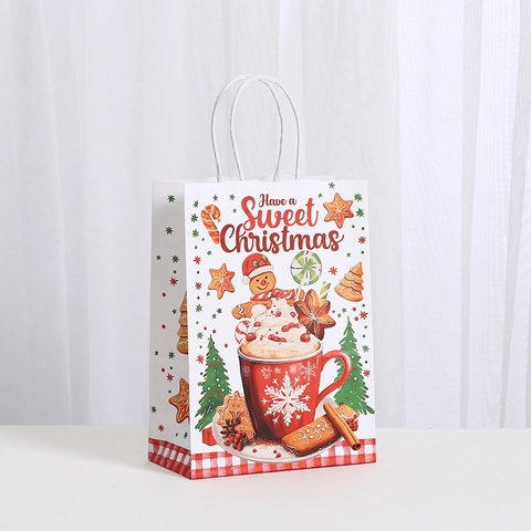 Kerst Kraftpapier Cadeauzakjes Met Handvatten Peperkoekman Patronen Vrolijk Kerstfeest Bedrukte Party Favor Shopping Tassen Voor Vakantie