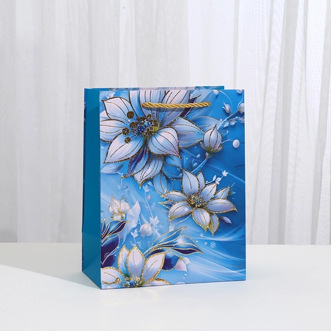Elegant Floral Bronzed Paper Gift Bag Set With Handles Lily Pattern For Wedding Birthday Party Favors Shopping Wrap