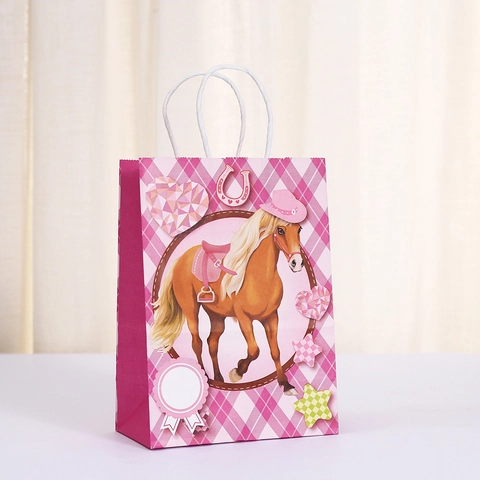 Borse Regalo a Tema Cavallo a Quadretti Rosa in Carta Kraft Borse per Caramelle Festa di Compleanno Equitazione Western Bambini
