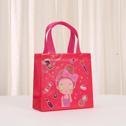 Sacchetti Regalo in Tessuto Non Tessuto a Tema Trucco Ragazza Cartone Animato Borsa Spesa Impermeabile Laminata per Donna