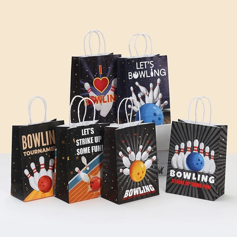 Bolsas de Regalo de Papel Kraft con Tema de Bowling Con Asas Para Recuerdos de Fiesta de Cumpleaños Competición Deportiva