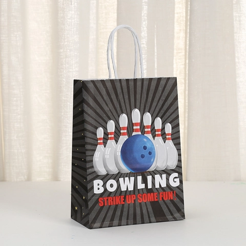 Bowling Theme Kraft Paper Gift Bags With Handles For Kids Birthday Party Favors Sports Tournament Goodie Wrapping Bags