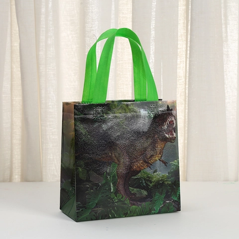 Bolsas de Regalo de Tela No Tejida Laminada Con Patrón de Dinosaurio Con Asa Verde Bolsas Impermeabili para Fiesta para Niños Cumpleaños Compras