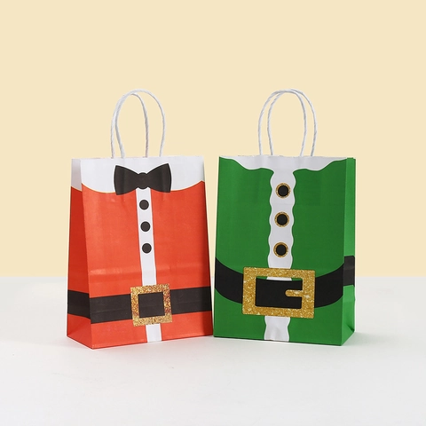 Weihnachten Kraftpapier Geschenktüten Mit Griffen Weihnachtsmann Elf Outfit Design Festliche Party Taschen Für Feiertag