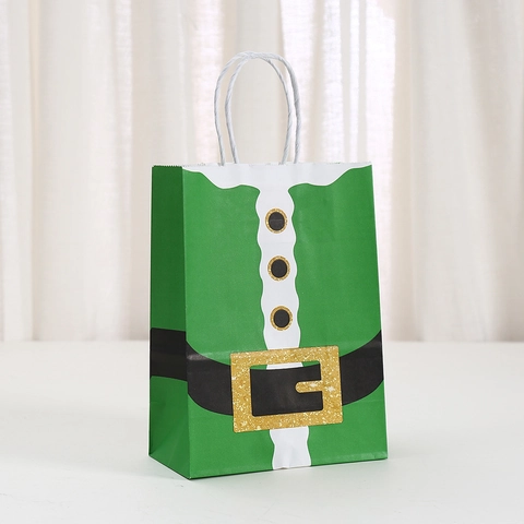 Weihnachten Kraftpapier Geschenktüte Weihnachtsmann Elf Outfit Design Mit Griff Bedruckte Feiertag Party Candy Beutel