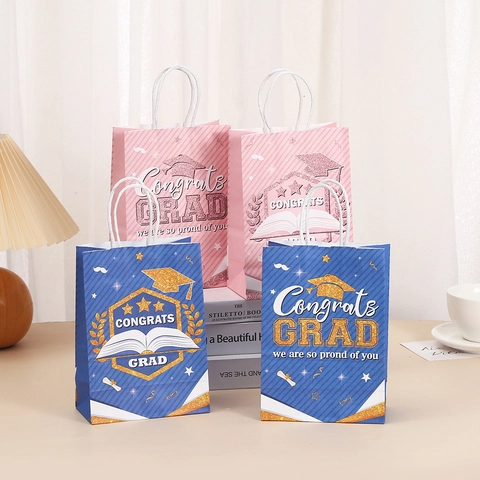 Congrats Grad Kraft Paper Gift Bags With Handles Graduation Party Favor Bags For Celebration Supplies Graduation Season