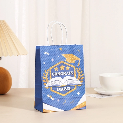 Graduation Gift Bags Congrats Grad Paper Bags With Handles Blue Pink Party Favor Bags For School Ceremony Students