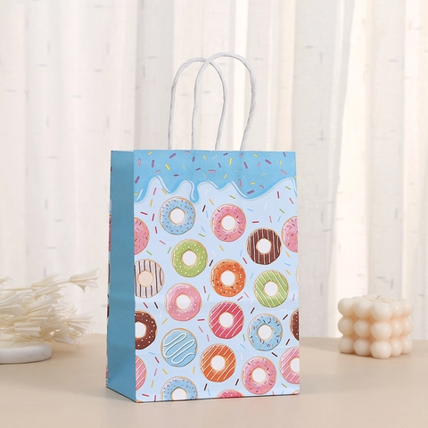 Bolsa de Regalo de Papel Kraft de Donut con Asa Temática de Tienda de Dulces Colorida para Fiesta de Cumpleaños Infantil