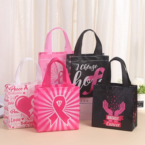 Bolsa de Regalo de Tela No Tejida Reutilizable Con Asas Lazo Rosa Concienciación Sobre el Cáncer de Mama Excavadora