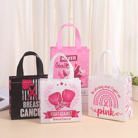 Bolsa de Regalo de Tela No Tejida Reutilizable Con Asas Lazo Rosa Concienciación Sobre el Cáncer de Mama Excavadora