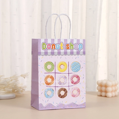 Donut Theme Gift Bags Kraft Paper Tote For Birthday Party Sweet Donut Shop Favor Bags With Handle Candy Cookie Packaging