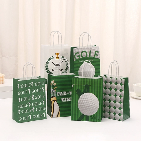 Bolsas de Regalo de Papel Kraft con Tema de Golf Con Asas Diseño Deportivo de Rayas Verdes Bolsas de Fiesta para Eventos Deportivos
