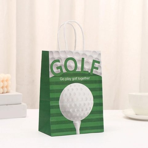 Bolsas de Regalo de Papel Kraft con Tema de Golf Con Asas Diseño Deportivo de Rayas Verdes Bolsas de Fiesta para Eventos Deportivos