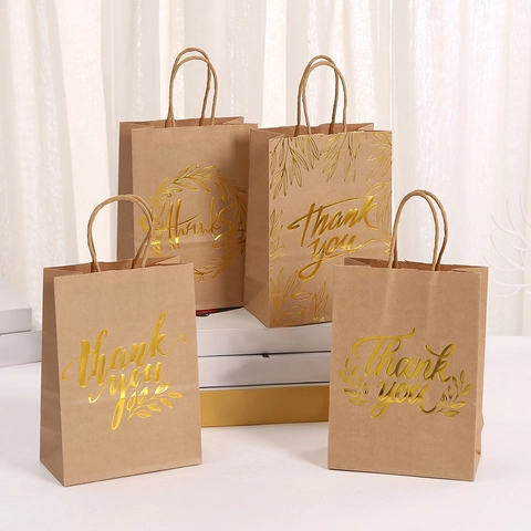 Sacchetto Regalo in Carta Kraft Con Stampa a Caldo Thank You Con Manico per Festa del Ringraziamento Matrimonio Confezione