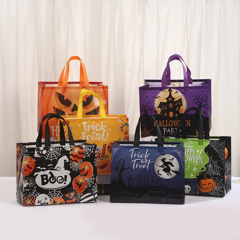 Halloween Vliesstoff Einkaufstasche Trick Or Treat Kürbis Hexe Druck Wasserdichte Feiertags Geschenktüte Party Zubehör