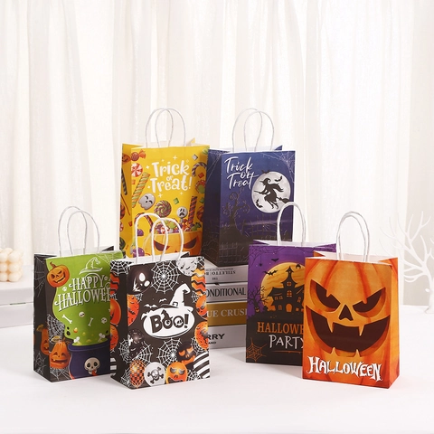 Sacchetti Regalo Di Carta Per Halloween Con Manici Disegni Cartoni Animati Zucca Strega Fantasma Per Feste E Dolci