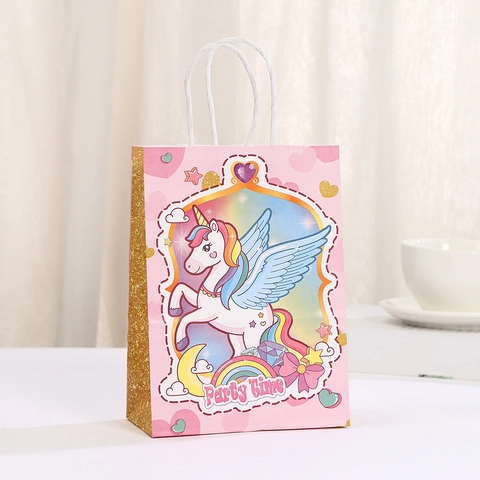 Bolsas de Regalo de Papel Kraft de Unicornio Con Lado de Brillo Dorado Impreso de Dibujos Animados Regalos de Fiesta Cumpleaños Bolsas de Mano Para Niños