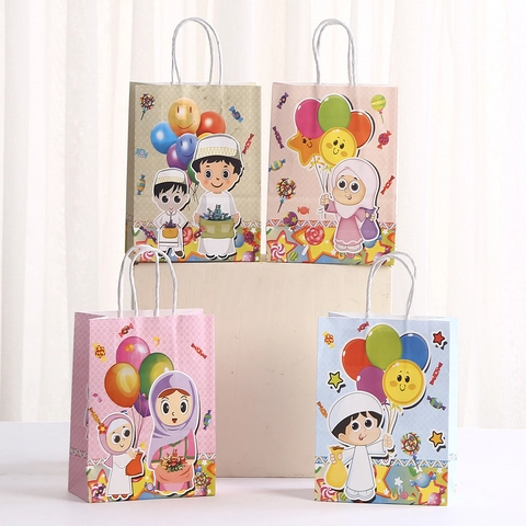 Cartoon Mittelöstlicher Stil Eid Geschenktüten Mit Griffen Für Party Favor Süßigkeiten Einkaufen Papiertüte Für Kinder Damen Festival Verpackung