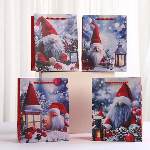 Weihnachtswichtel Geschenktüten Weiße Pappe Handgehaltene Feiertags Party Gastgeschenktüten Für Süßigkeiten Verpackung
