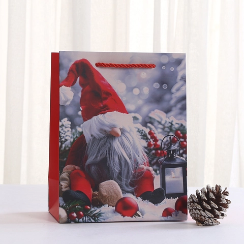 Weihnachtswichtel Geschenktüten Weiße Pappe Handgehaltene Feiertags Party Gastgeschenktüten Für Süßigkeiten Verpackung