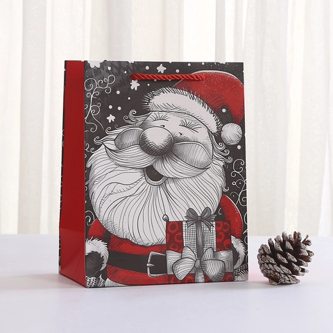 Sacchetto Regalo di Natale in Carta Motivo Babbo Natale Confezione Festiva Portatile Stile Schizzo Vintage Forniture Party