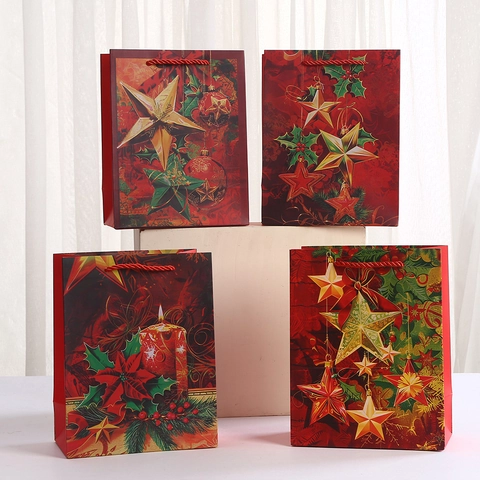 Sacchetti Regalo di Natale in Cartoncino Bianco Con Manici Stampe Festive Motivo a Stella per Caramelle Biscotti Festa
