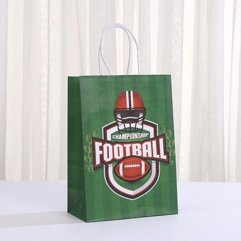 American Football Kraft Paper Gift Bags With Handles Sporty Athletic Theme For Super Bowl Birthday Party Wrapping Supplies