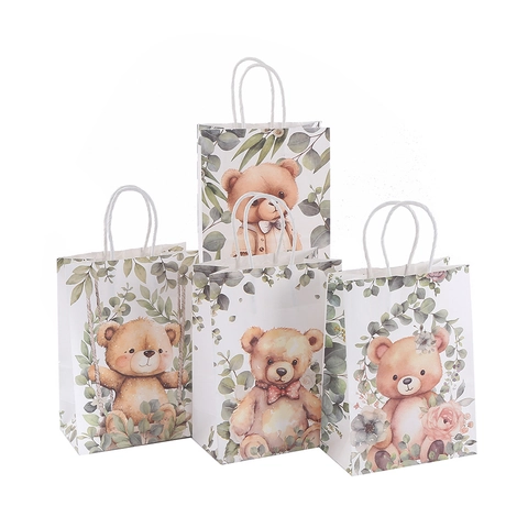 Sacchetto Regalo in Carta Kraft Con Orsetto Cartoon Simpatico Sacchetto Con Manico Con Stampa Animale Ad Acquerello Per Feste