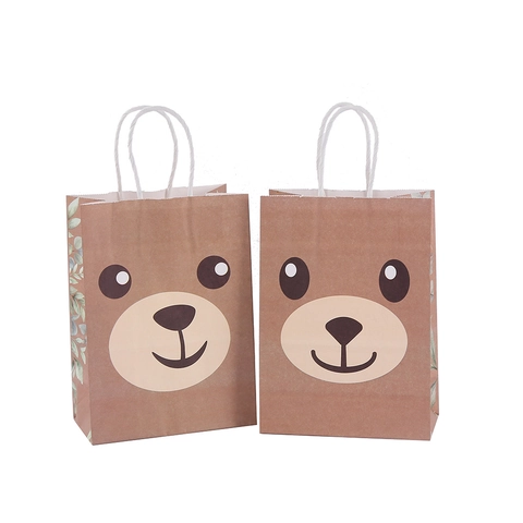 Sacchetto Regalo in Carta Kraft Con Orsetto Cartoon Simpatico Sacchetto Con Manico Con Stampa Animale Ad Acquerello Per Feste