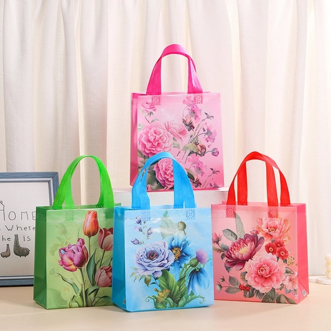 Bolsas de Regalo de Tela no Tejida con Estampado Floral Bolsos de Mano Portátiles para Envolver Flores Día de la Madre Cumpleaños