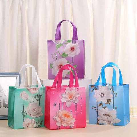 Bolsas de Regalo de Tela No Tejida con Estampado Floral Bolsos Laminados Impermeables con Asas Para Cumpleaños Día de la Madre Compras
