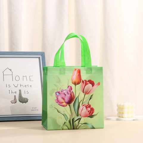 Bolsas de Regalo de Tela no Tejida con Estampado Floral Bolsos de Mano Portátiles para Envolver Flores Día de la Madre Cumpleaños
