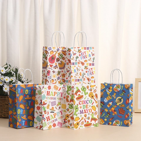 Bolsas De Regalo Para Fiesta Mexicana Fiesta Cinco De Mayo Bolsas De Regalo Con Asas Para Tacos Bar Suministros De Fiesta Bolsas De Papel Kraft