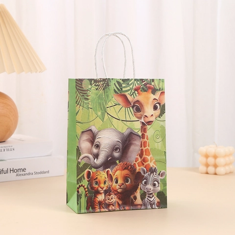 Cartoon Tiere Dinosaurier Kraftpapier Geschenktüten Mit Griffen Für Kinder Geburtstag Party Mitgebsel Dschungel Motto Taschen