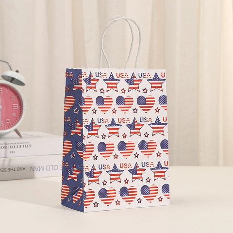 American Flag Paper Gift Bag July 4th Independence Day Patriotic Stars And Stripes Party Favor Treat Bag With Handles