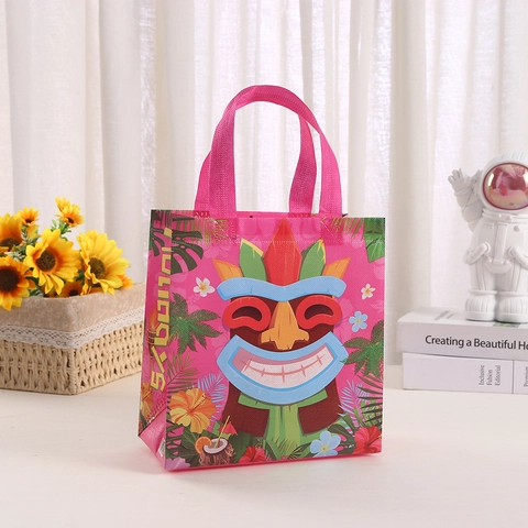 Hawaii Tropical Tiki Mask Non-woven Gift Bags Aloha Party Favor Bags With Handles For Luau Birthday Shopping Wrapping