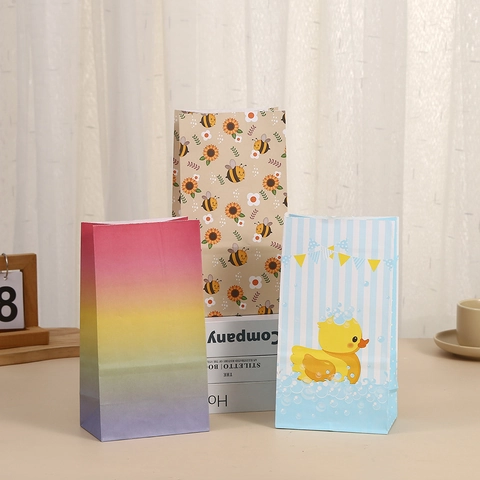 Bolsa de Regalo de Papel Kraft de Dibujos Animados Impresión Abeja Girasol Arcoíris Pato Bolsa Plegable para Fiesta Infantil Embalaje de Regalo de Cumpleaños