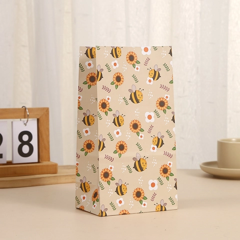 Bolsa de Regalo de Papel Kraft de Dibujos Animados Impresión Abeja Girasol Arcoíris Pato Bolsa Plegable para Fiesta Infantil Embalaje de Regalo de Cumpleaños