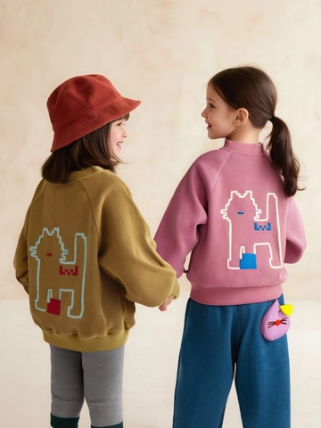 Meisjes Casual Katoenmix Jas Cartoon Kat Borduurwerk Baseball Uniform Lange Mouwen Kinderjas Voor Lente Herfst
