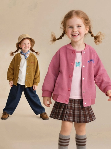Meisjes Casual Katoenmix Jas Cartoon Kat Borduurwerk Baseball Uniform Lange Mouwen Kinderjas Voor Lente Herfst
