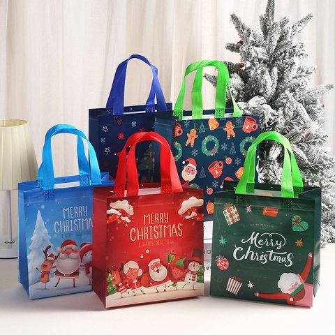 Sacchetti Regalo Di Natale In Tessuto Non Tessuto Con Stampe Di Babbo Natale Renna Pupazzo Di Neve Borse Per Caramelle Festa Di Natale