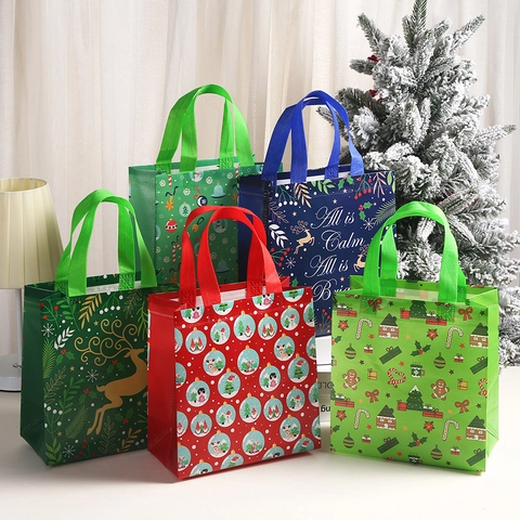 Sacchetti Regalo Di Natale In Tessuto Non Tessuto Con Stampe Di Babbo Natale Renna Pupazzo Di Neve Borse Per Caramelle Festa Di Natale